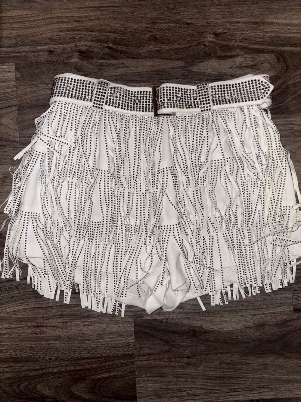 White Fringe Rhinestone Shorts